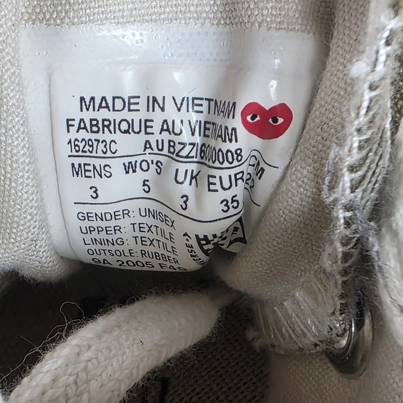 Converse X Comme des Garçons Play Athletic Sneakers Mens Size 3 Womens 5 Green - Picture 9 of 9